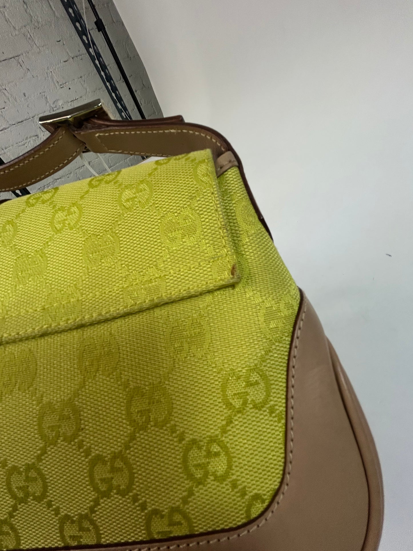 Gucci Green & Beige Canvas & Leather Jackie Shoulder Bag