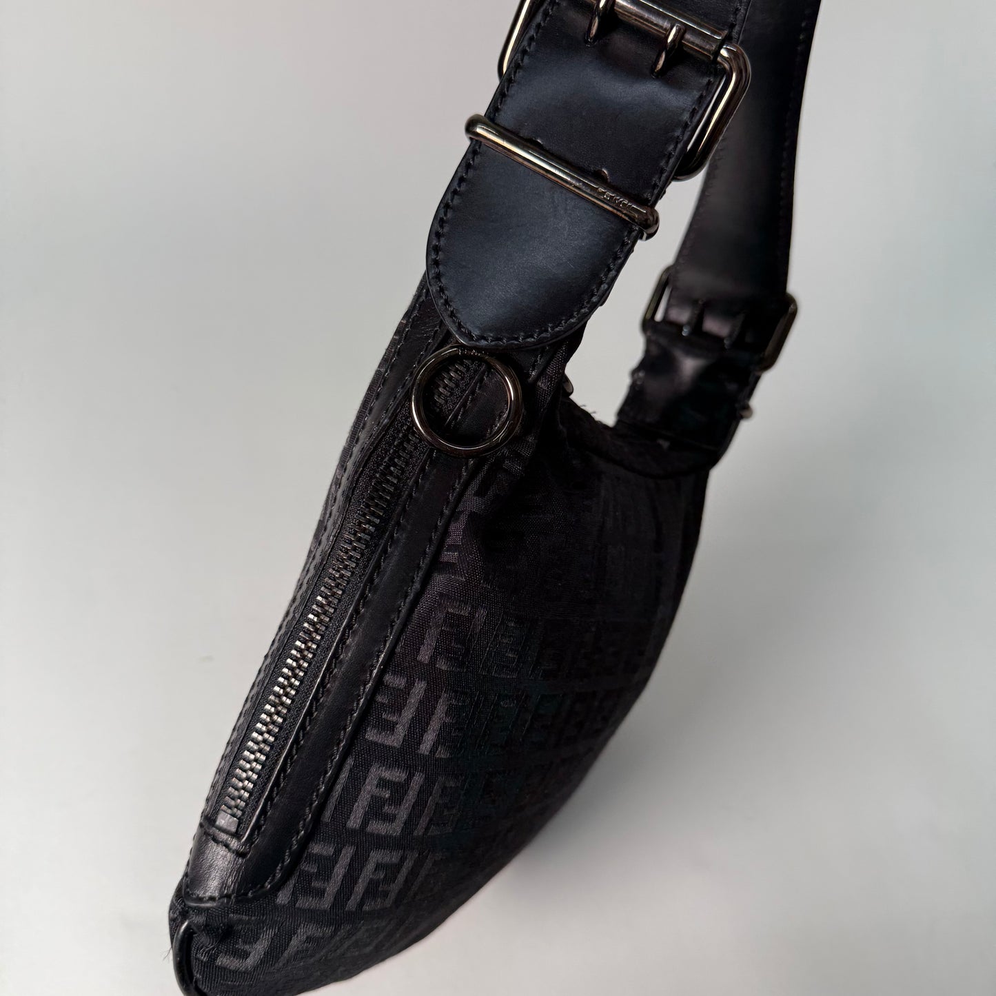 Fendi Black Zucchino Nylon Oyster Bag
