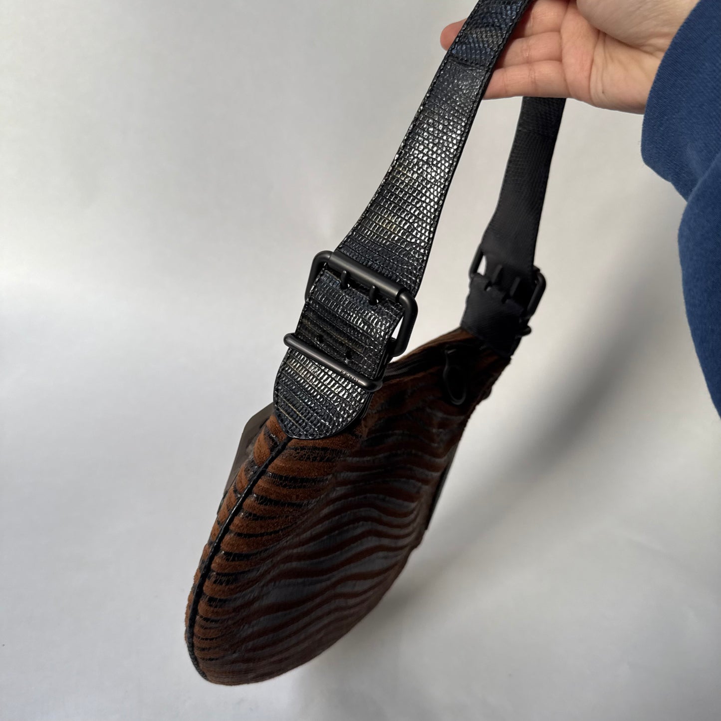 RARE Fendi Brown Multicolored Wood Paneled Oyster Bag