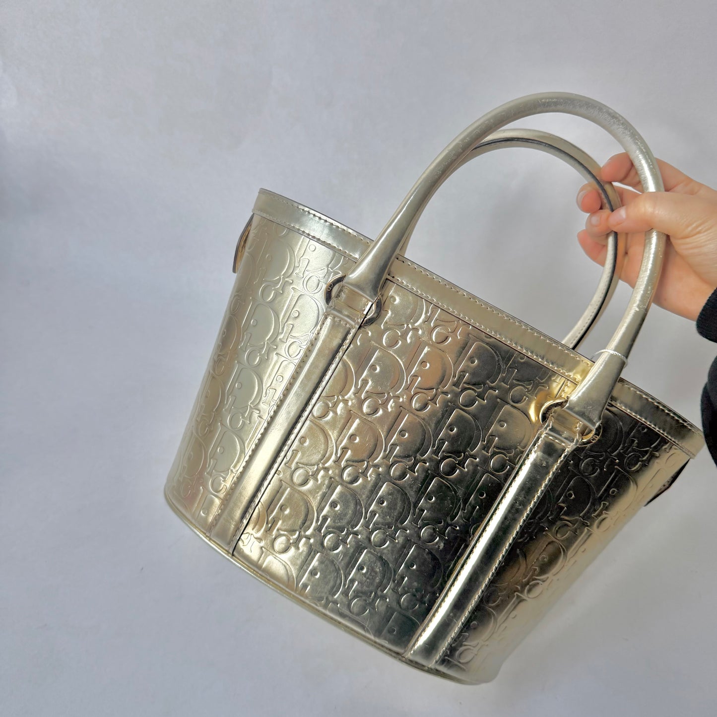 Christian Dior Gold Oblique Monogram Metallic Patent Leather Ultimate Tote