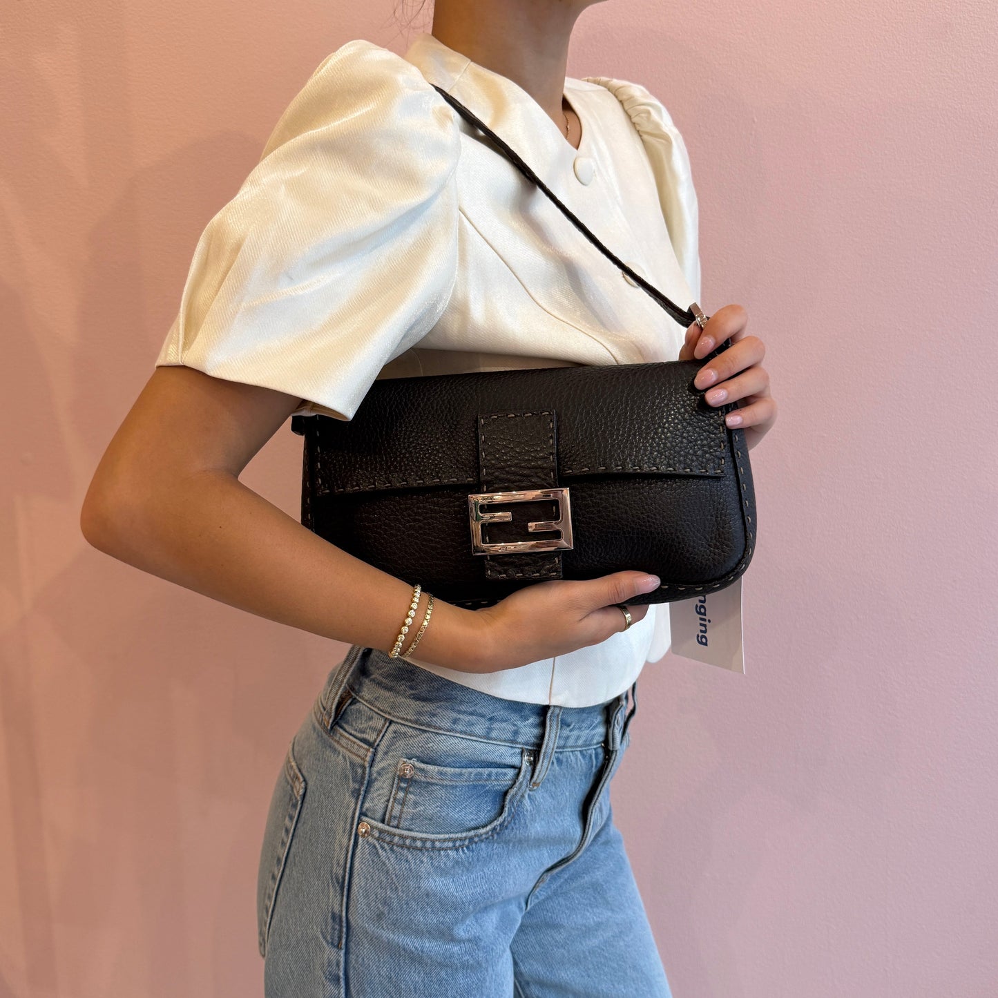 Fendi Brown Leather Selleria Baguette Shoulder Bag SHW