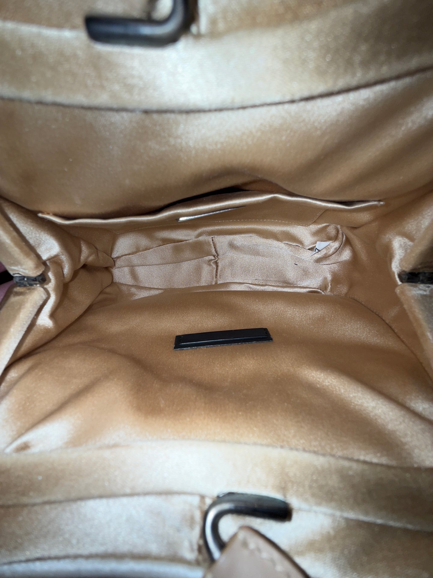 Prada Champagne Satin Kisslock Top Handle Bag