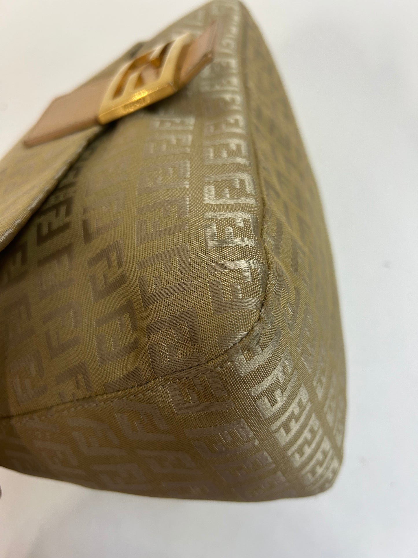 Fendi Beige Canvas Zucchino Monogram Mamma Baguette Shoulder Bag