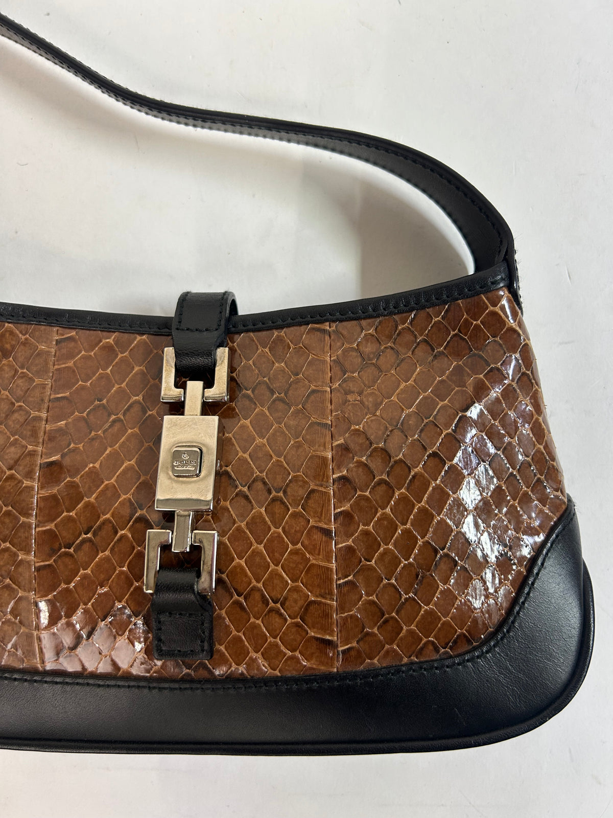 Gucci Brown & Black Snakeskin Leather Mini Jackie Shoulder Bag