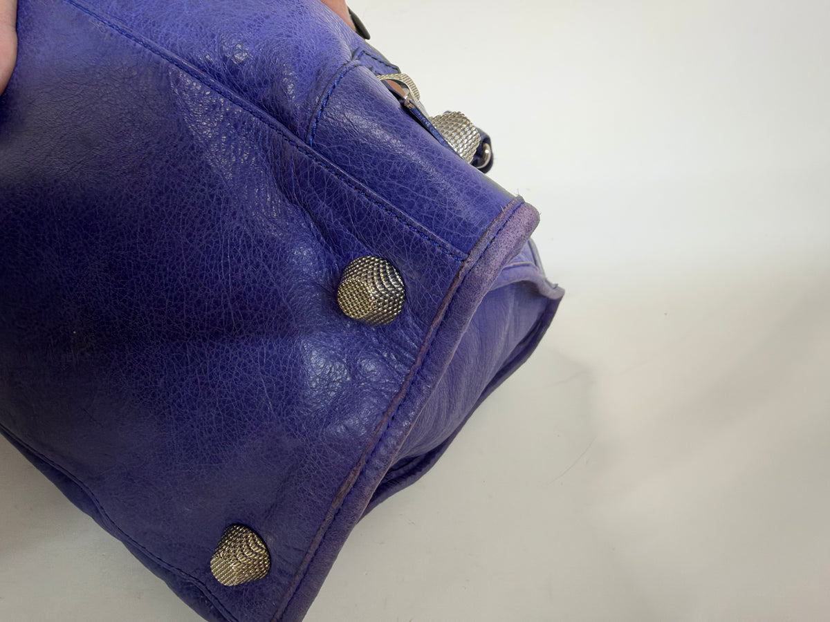 Balenciaga Purple Work City Bag w/ Silver Giant Hardware