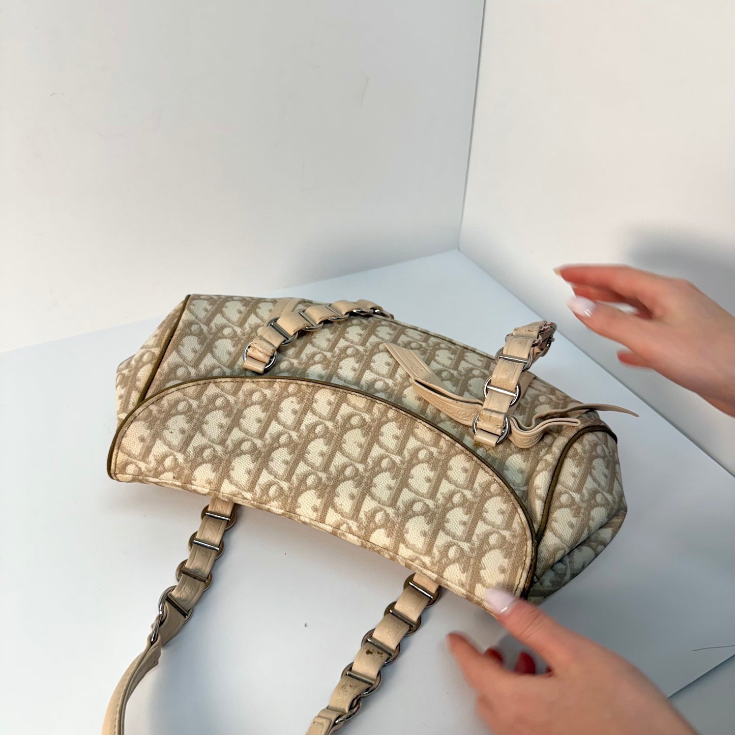 Christian Dior Cream Trotter Romantique Bow Shoulder Bag