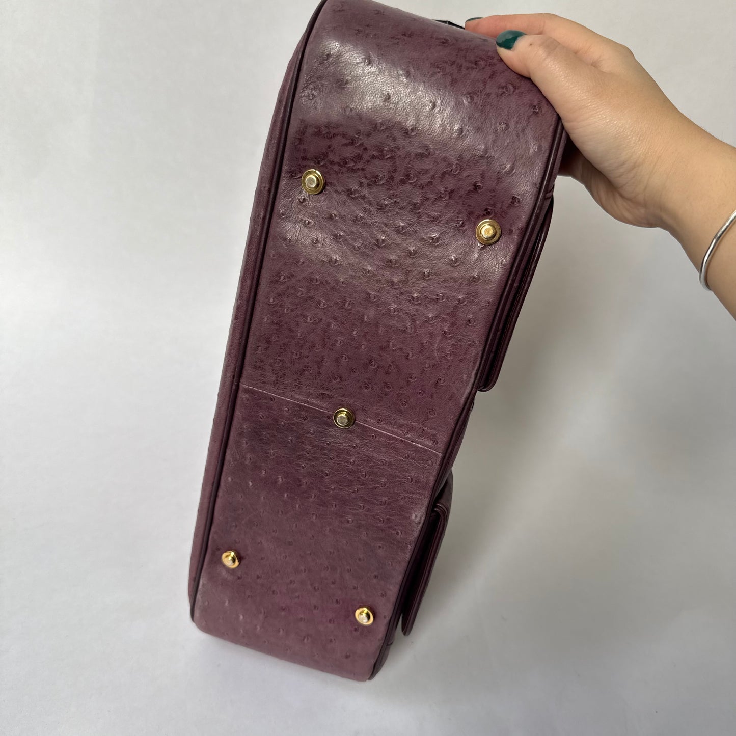 Christian Dior Large Purple Ostrich Double Saddle Bowler Bag