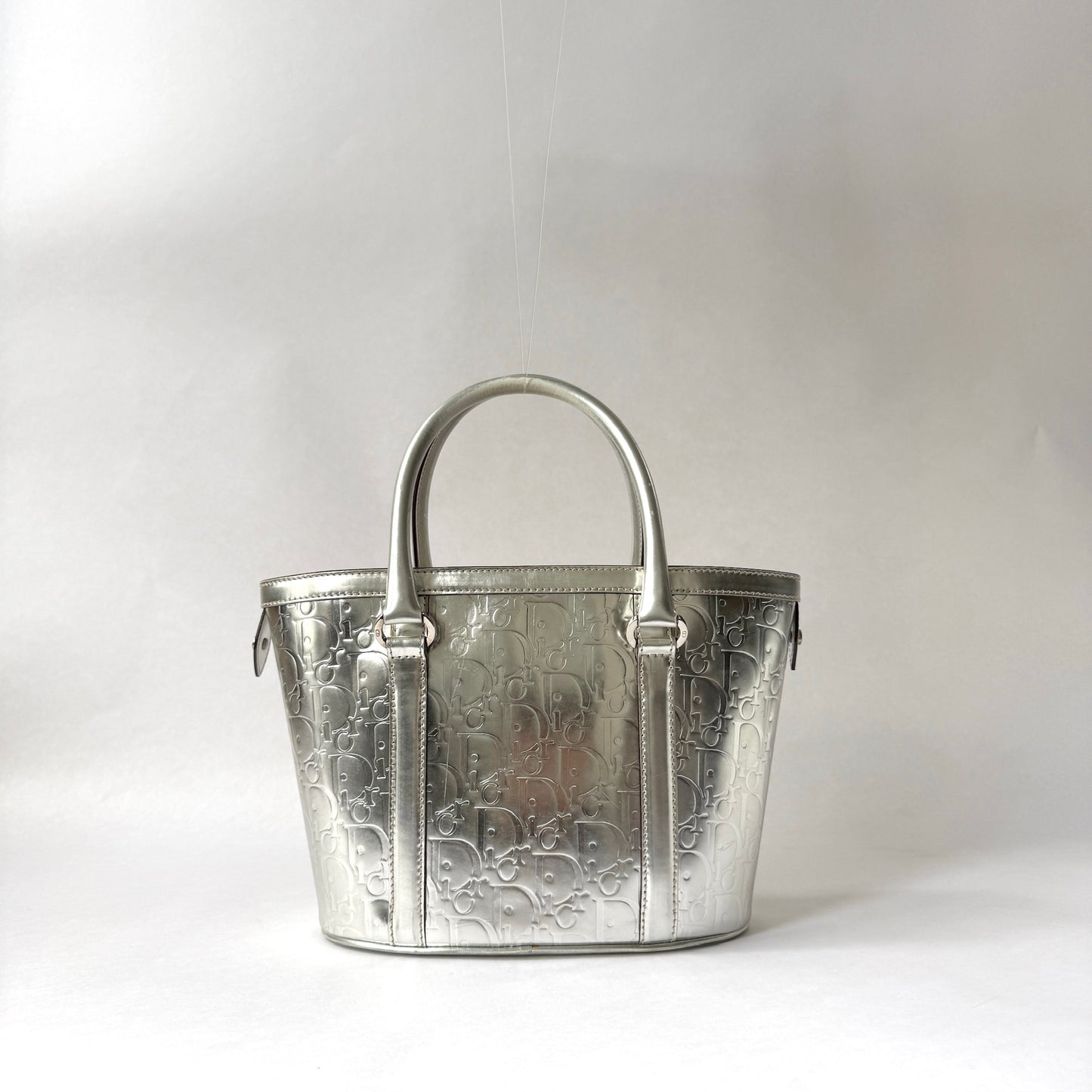 Christian Dior Silver Oblique Monogram Metallic Patent Leather Ultimate Tote
