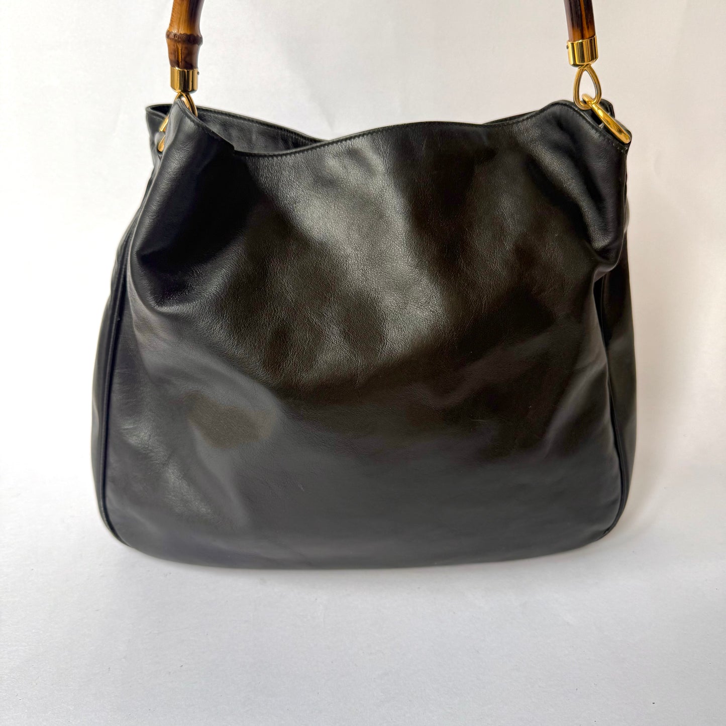 Gucci Black Lambskin Bamboo Handle Shoulder Bag