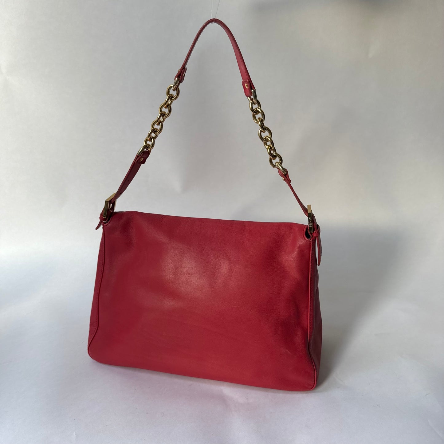 Fendi Red Leather Python Detail Mama Baguette Shoulder Bag