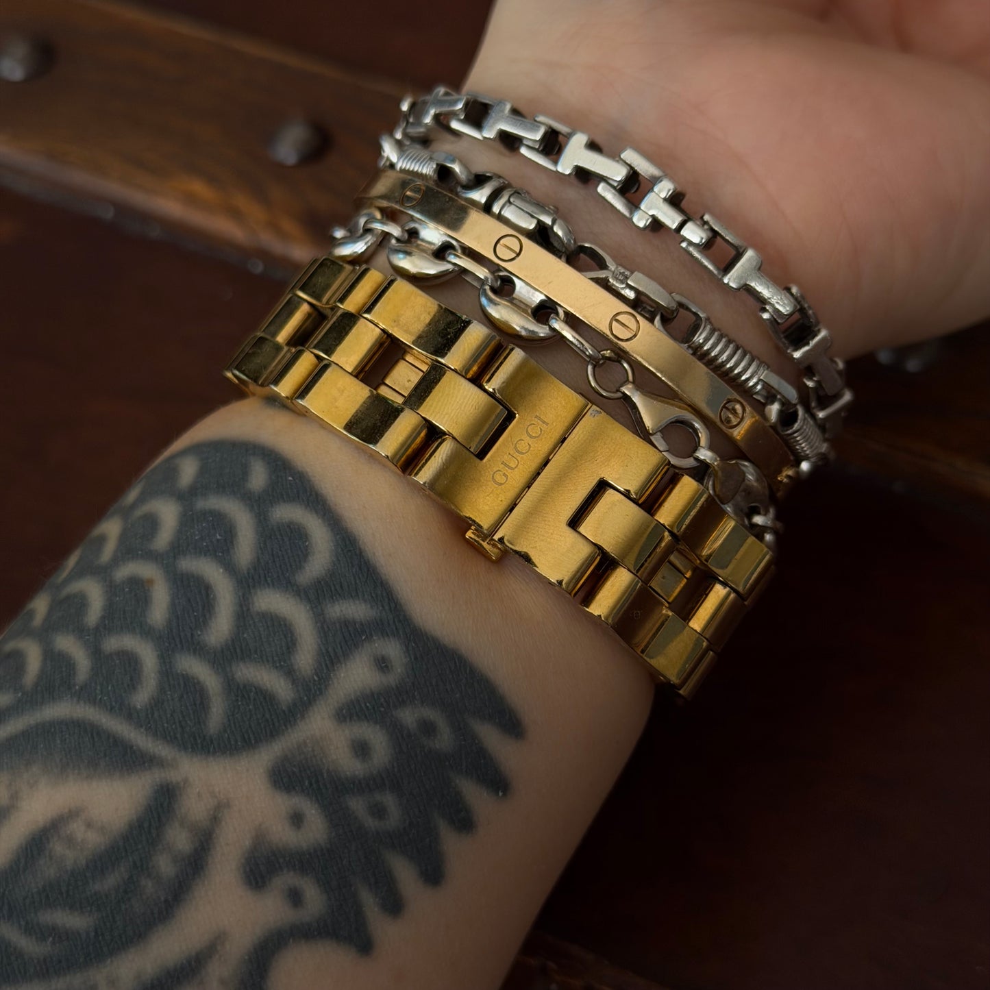 Gucci Gold Plated Square White Dial Watch