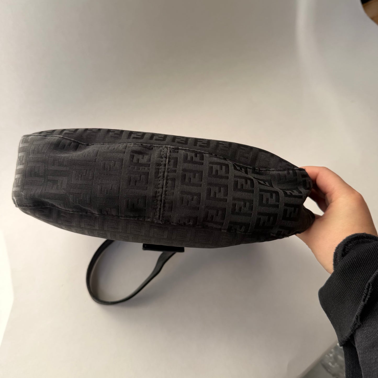 Fendi Black Zucchino Canvas Moon Hobo Bag