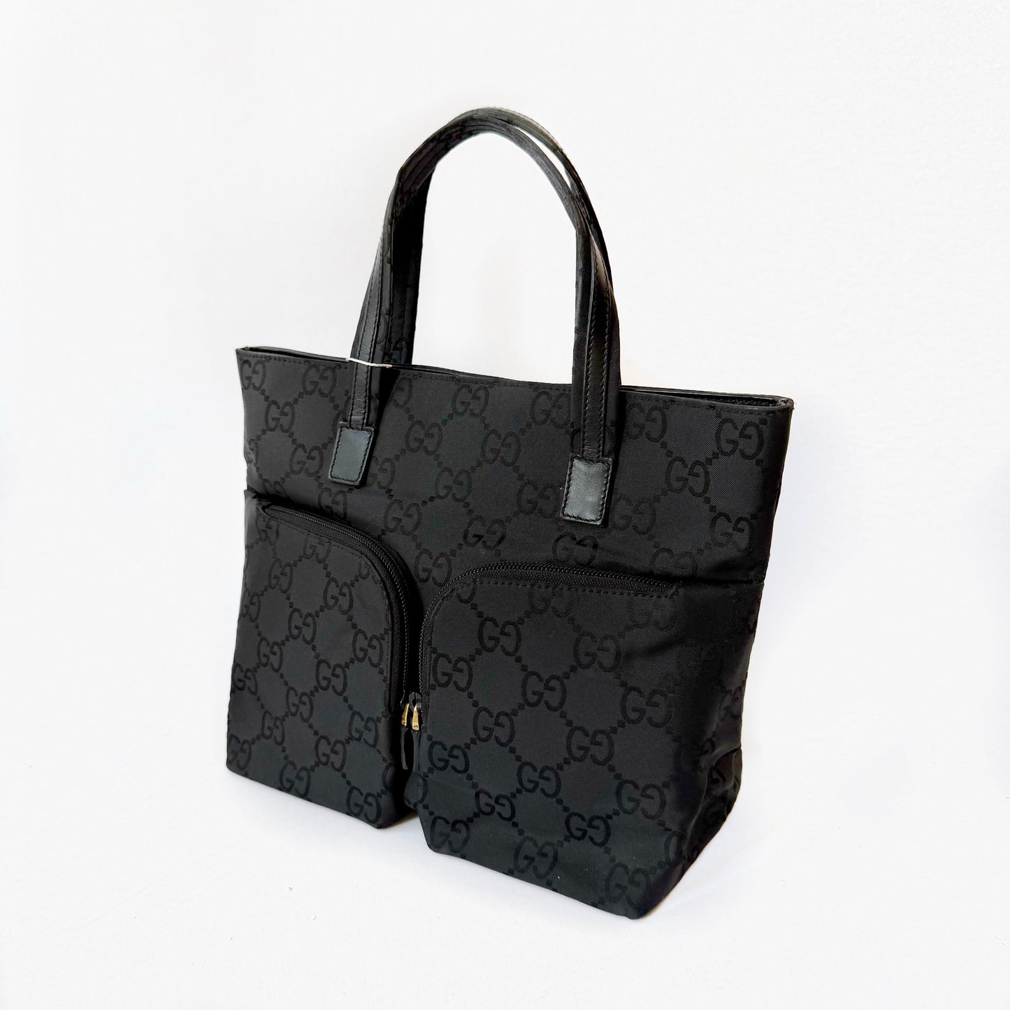 Gucci Black Monogram Double Front Pocket Tote Bag