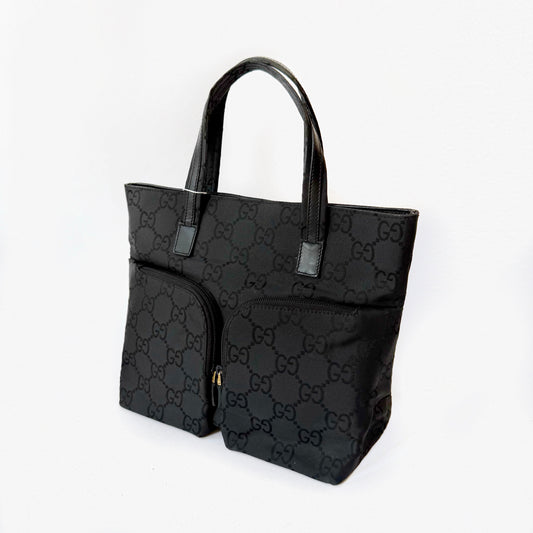 Gucci Black Monogram Double Front Pocket Tote Bag