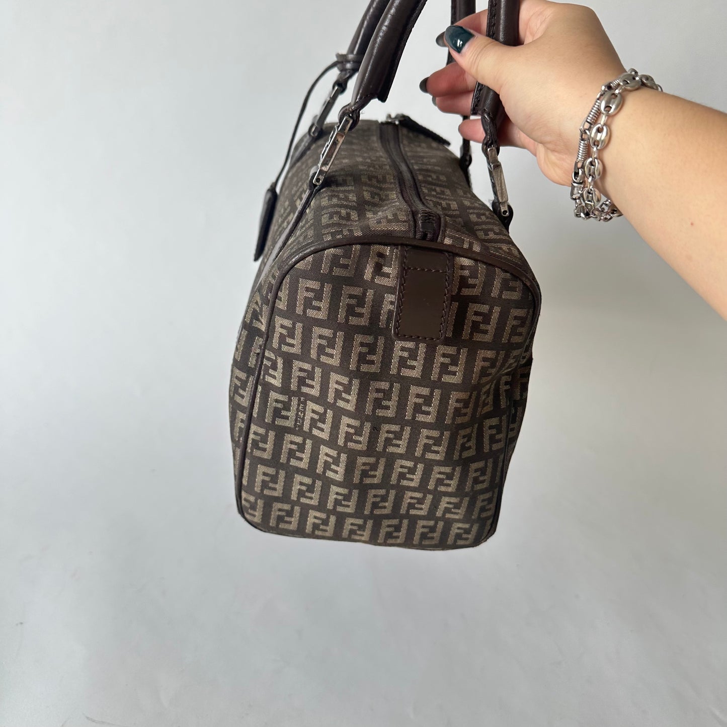 Fendi Brown Zucchino Monogram Boston Bag