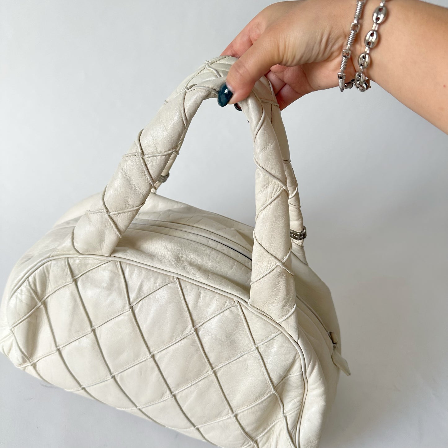 Chanel Cream Le Marias Bowler Quilted Puffer Bag