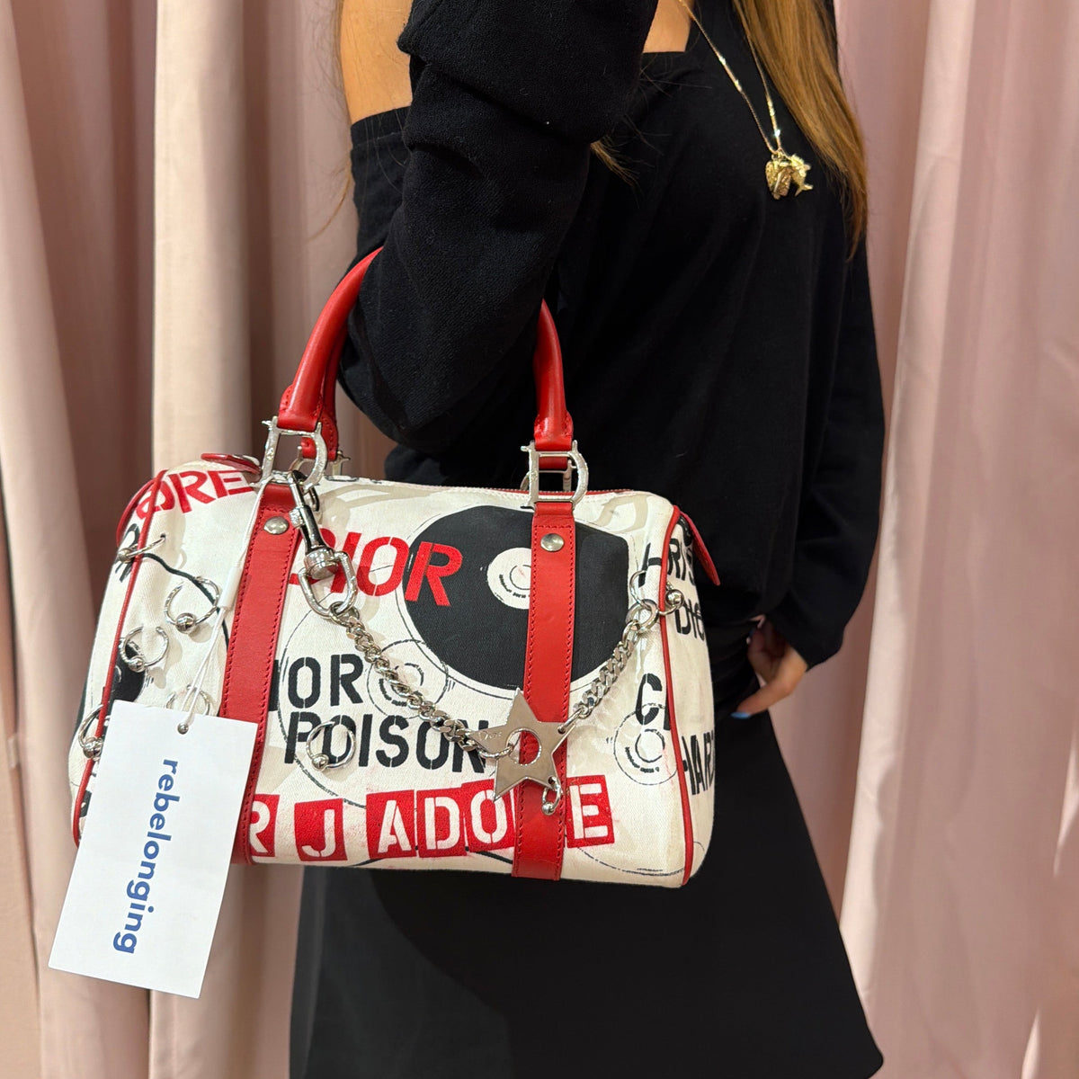 Christian Dior White Canvas & Leather Hardcore Boston Bag