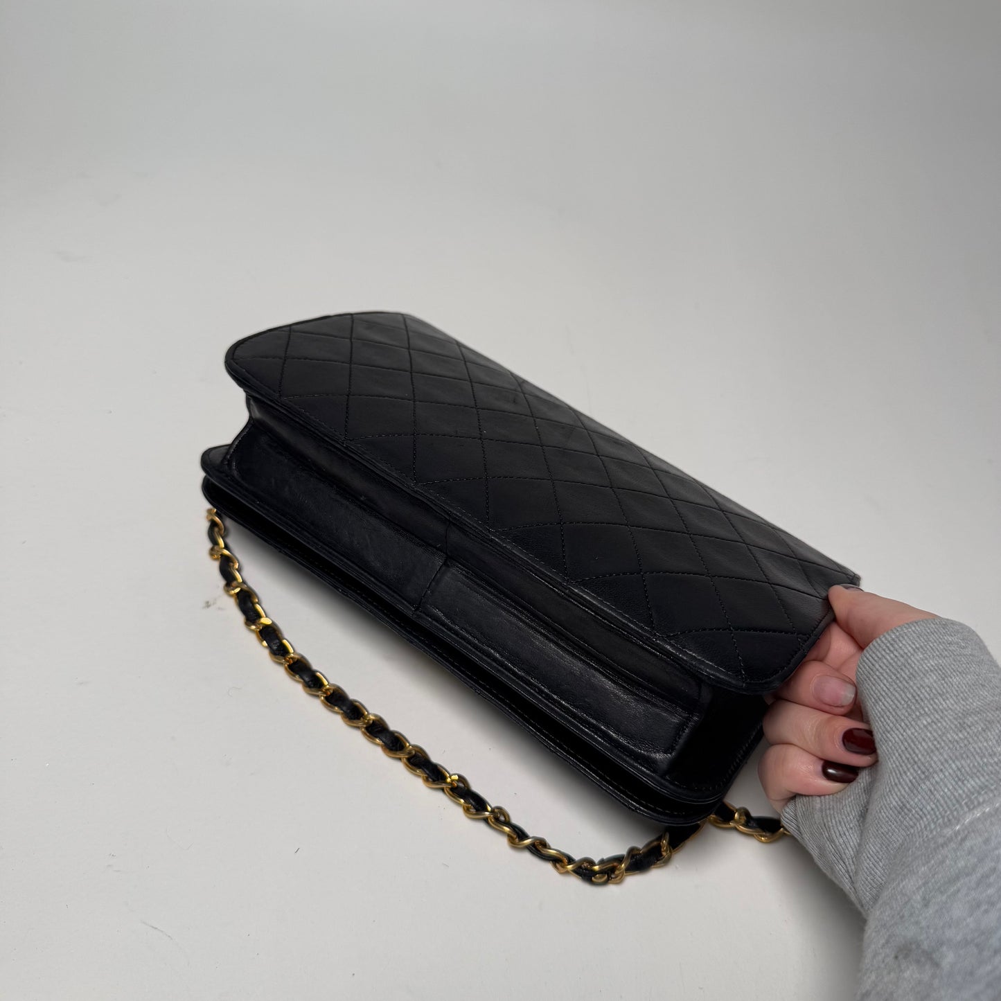 Chanel Vintage Black Lambskin Quilted Square Full Flap 24K GPHW
