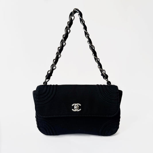 Chanel Black Jersey Chain Shoulder Flap
