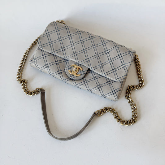 Chanel Pre-Spring 2014 Baby Blue Metallic Stitch Flap Bag
