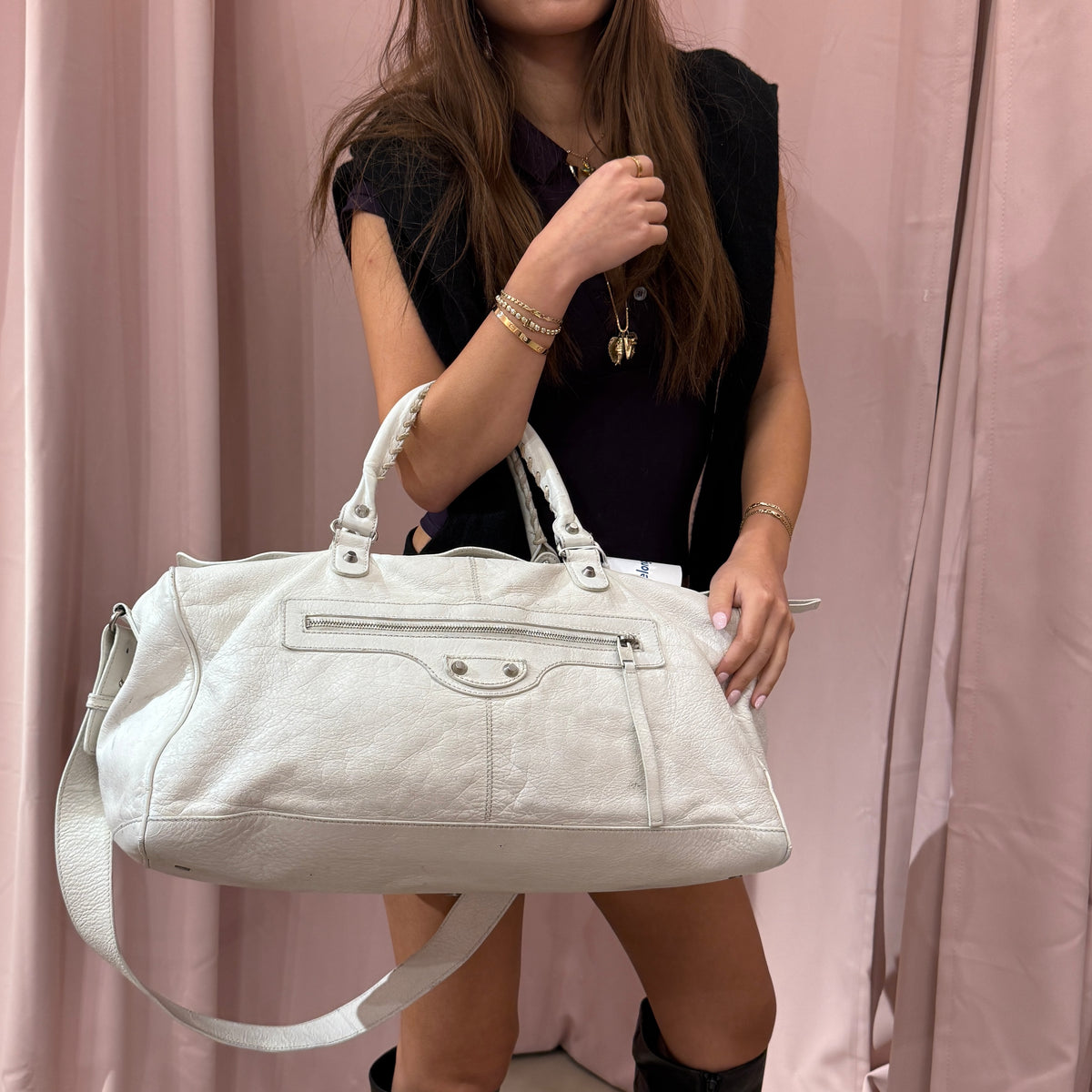 Balenciaga White Leather "Twiggy" City Bag
