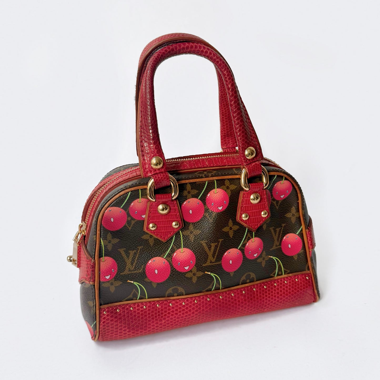 RARE Louis Vuitton Lizard Brown & Red Monogram Murakami Cherry Neo Deauville