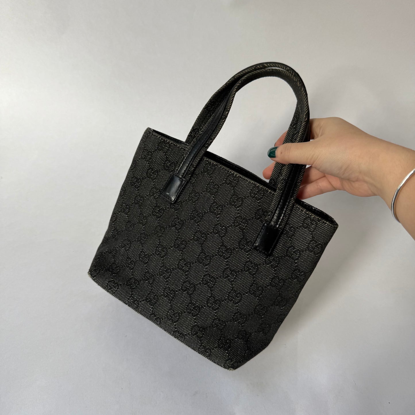 Gucci Black Monogram Denim Small Shoulder Tote Bag