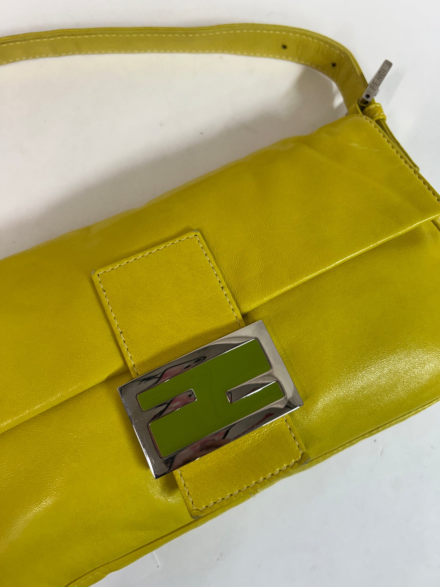 Fendi Yellow & Green Leather Baguette Shoulder Bag