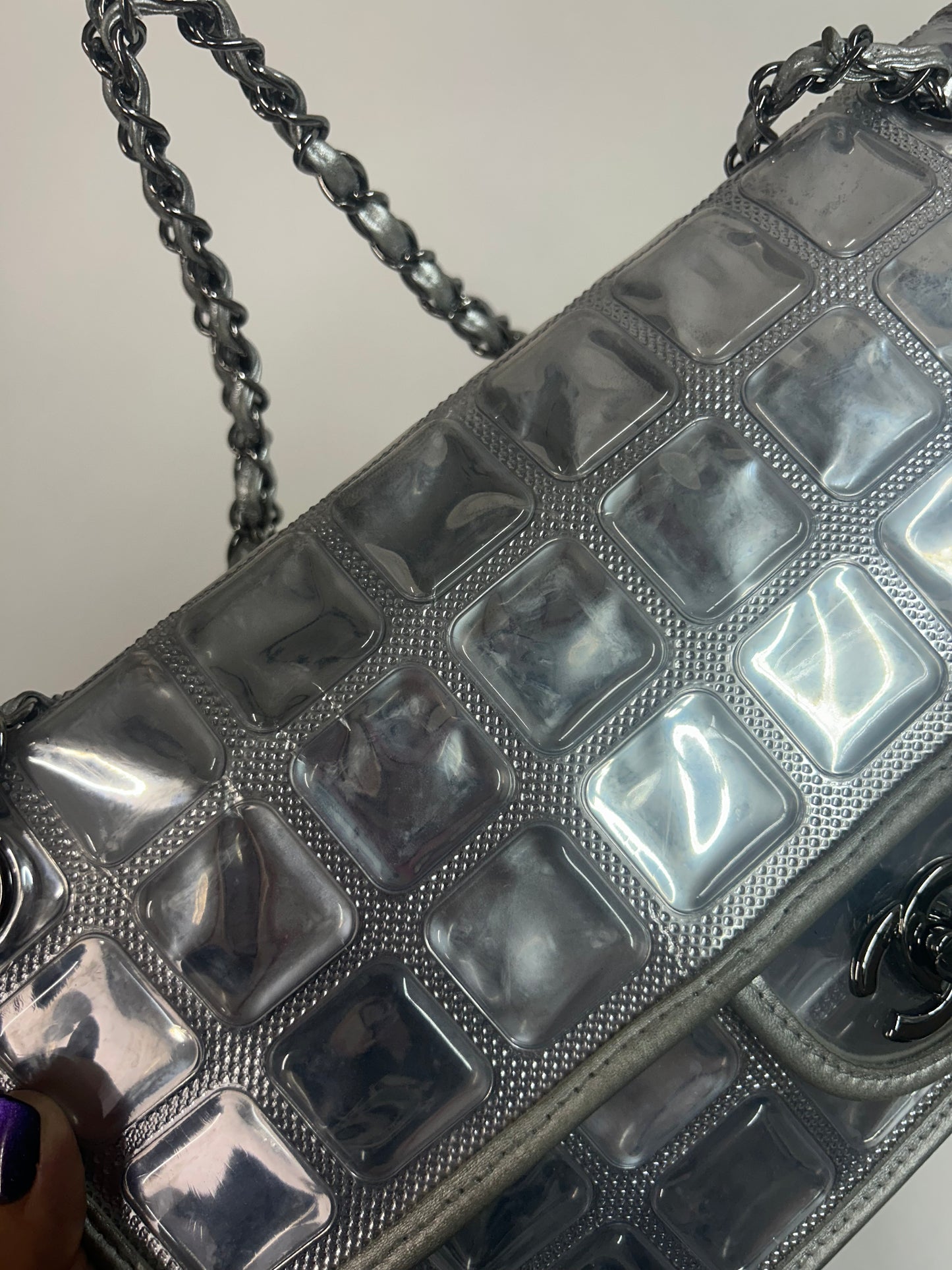 Chanel PVC & Lambskin Silver Ice Cube Flap Bag