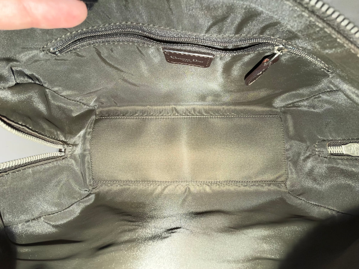 Christian Dior Brown Coated Canvas Trotter Monogram Romantique Boston Bag