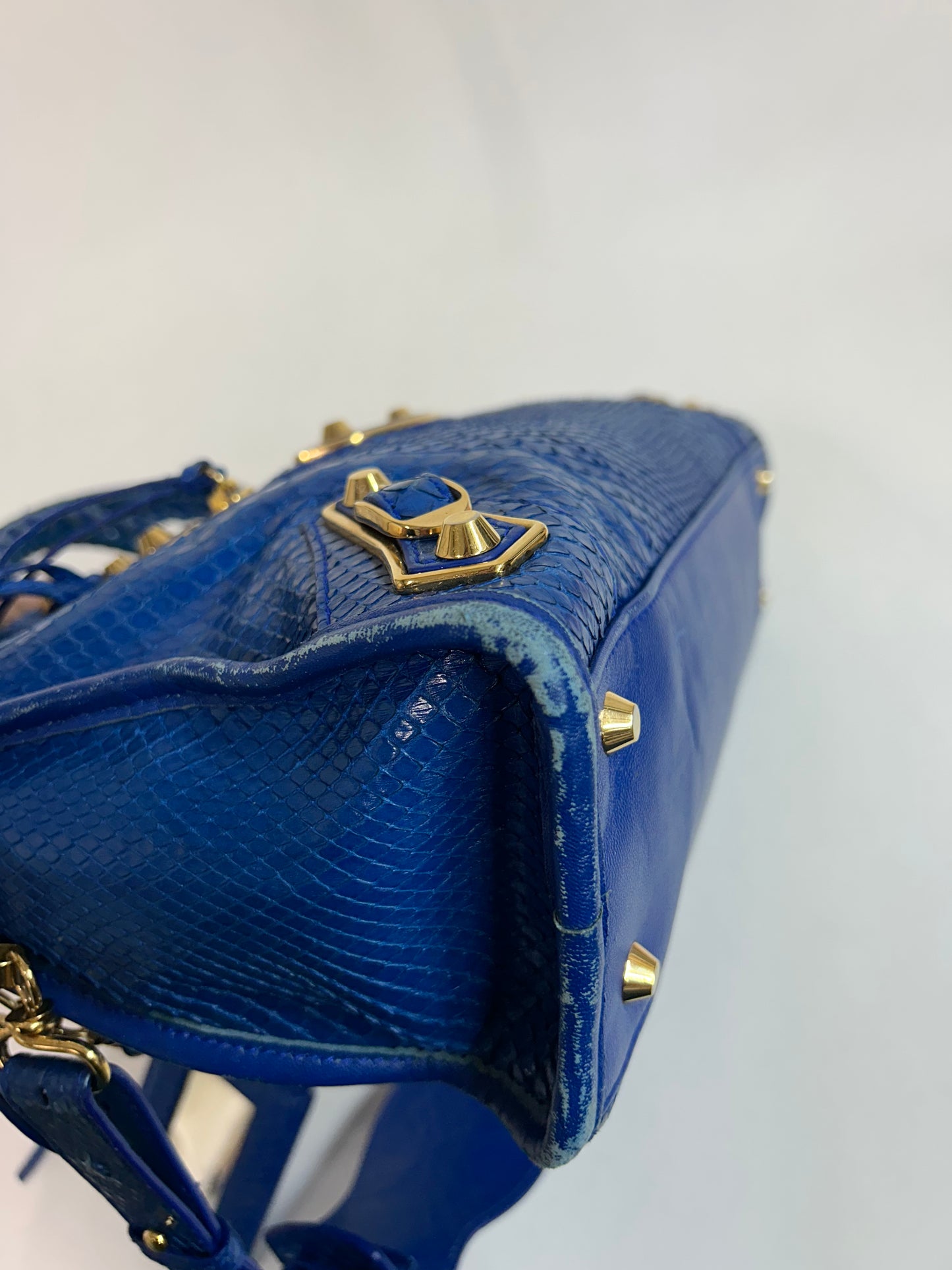 Balenciaga Blue Snakeskin Leather Small City Bag GHW