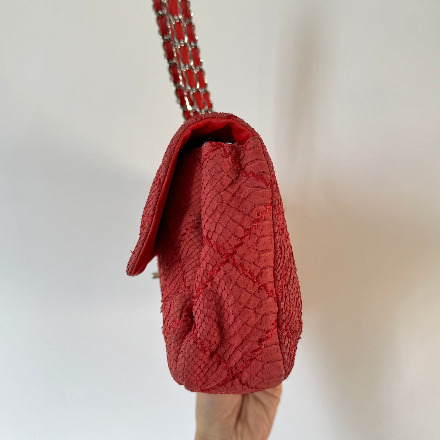 Chanel 2011 Red Python E/W Flap Bag