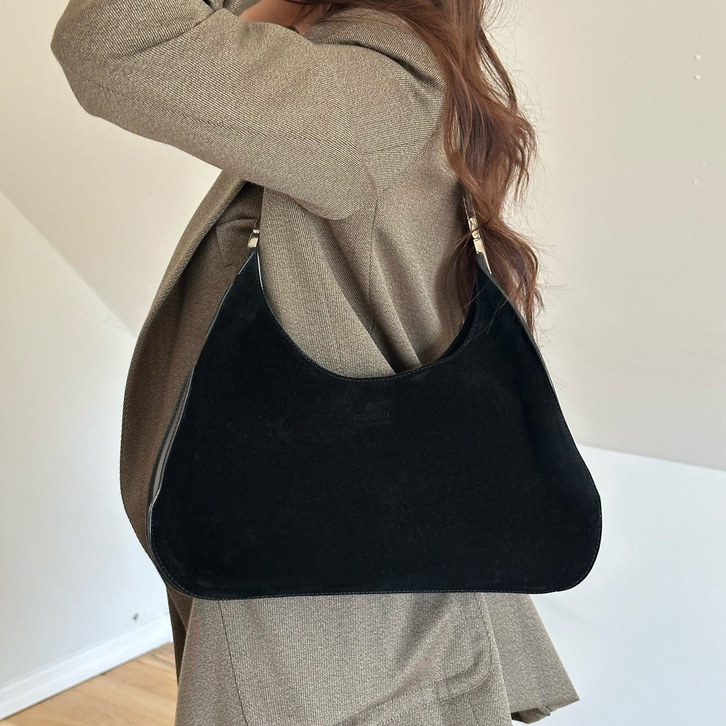 Gucci Black Suede Simple Shoulder Bag