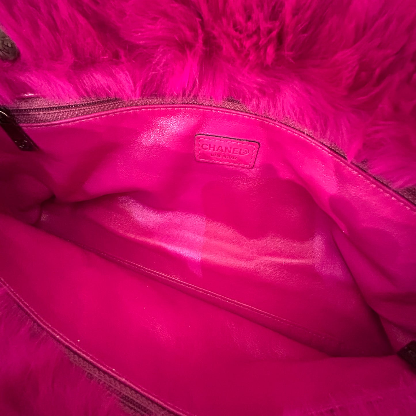 Chanel 2000 Pink Fur Shoulder Tote Bag