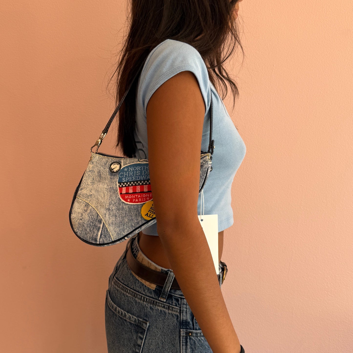 Christine Dior Speedway Denim Printed Mini Saddle