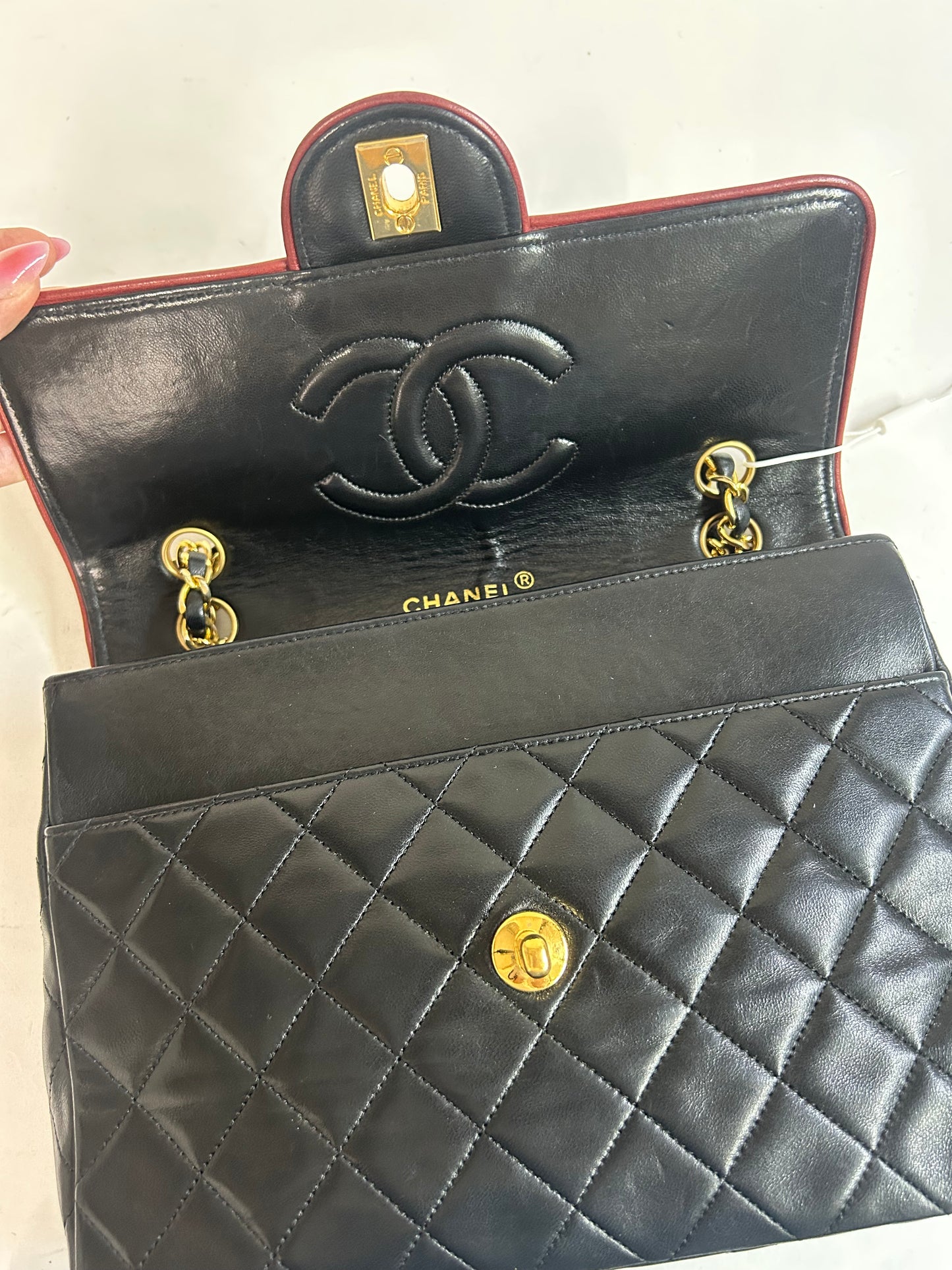 Chanel Black Vintage Flap w/ Red Piping Details 24K GPHW