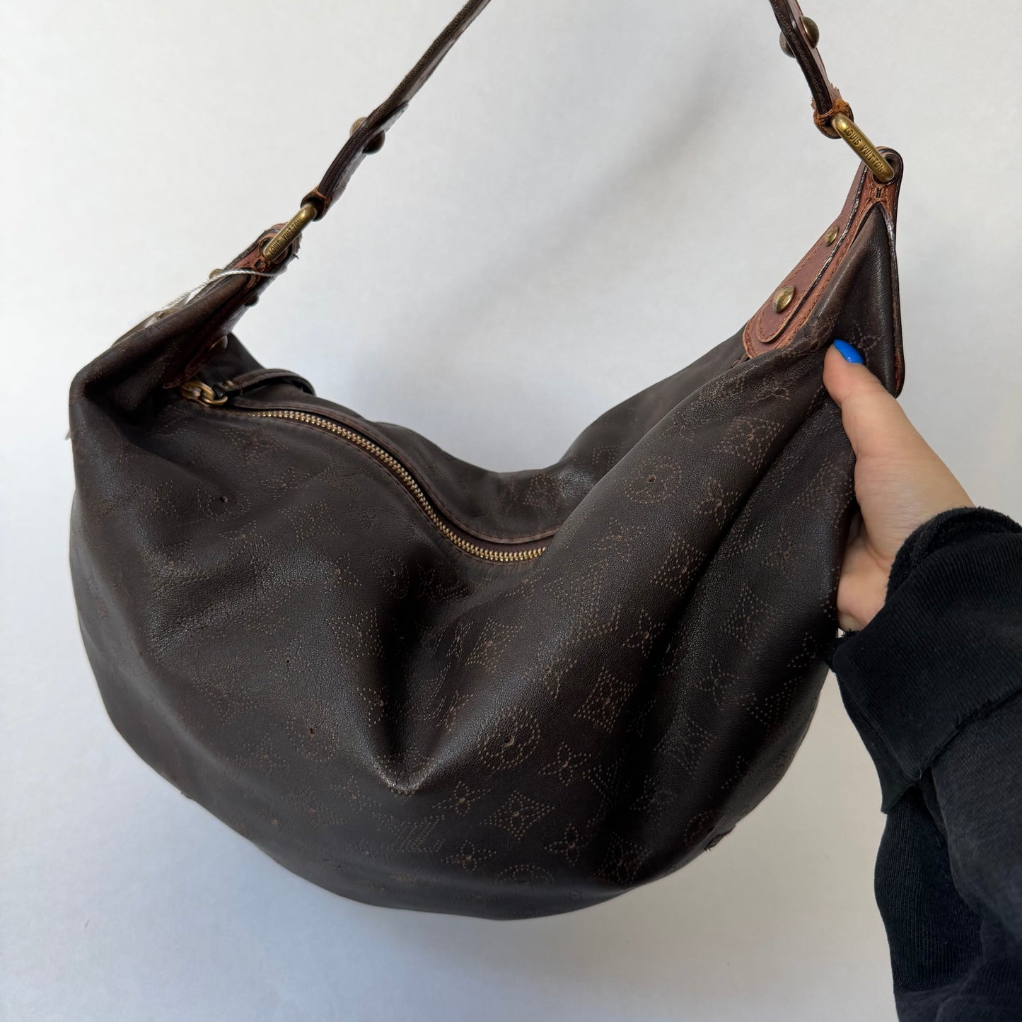 Louis Vuitton Brown Leather Monogram Perforated Mahina Onatah Hobo Bag