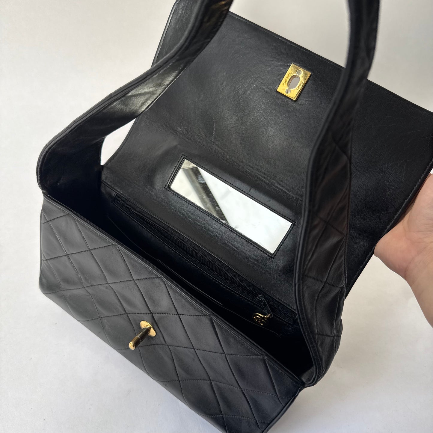 Chanel Black Lambskin Leather CC Box Flap
