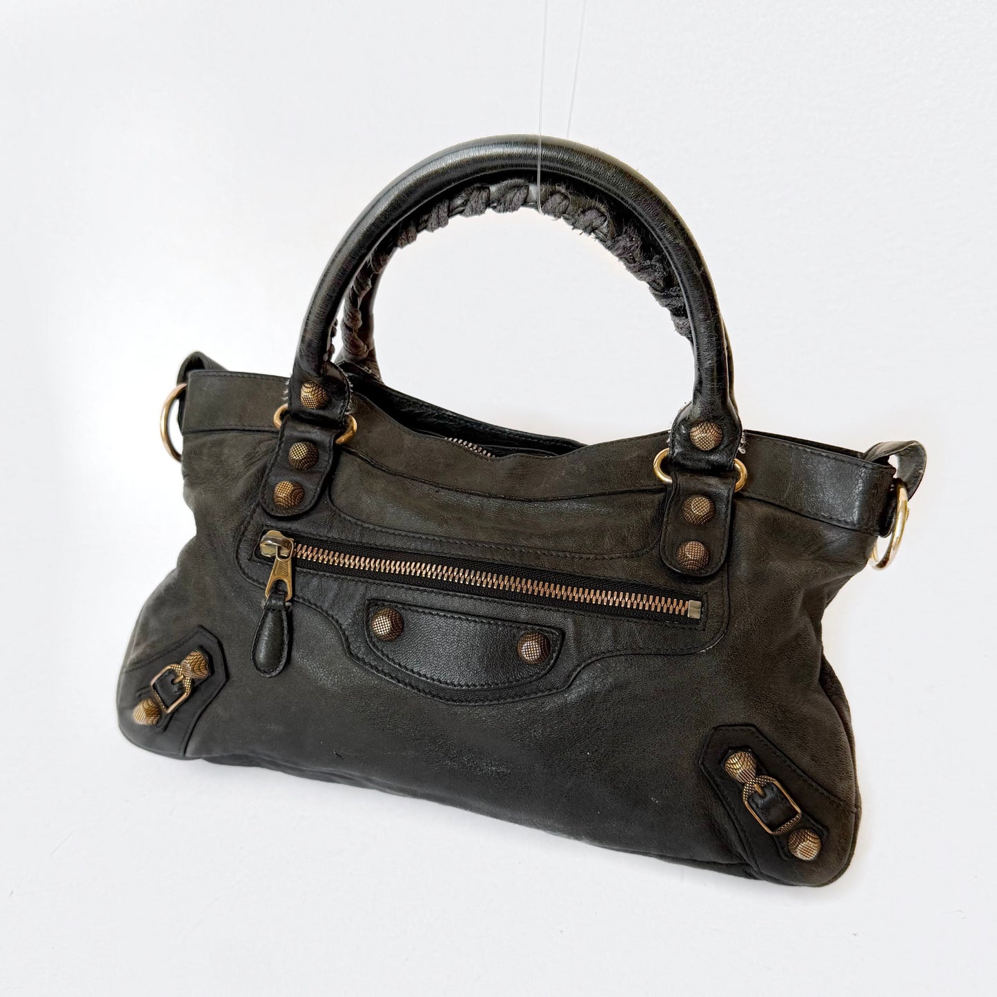 Balenciaga Dark Gray Lambskin Leather The First City Bag