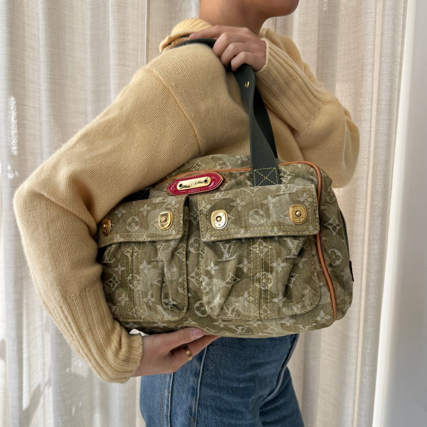 RARE Louis Vuitton X Murakami Green Denim Monogram Jasmine Shoulder Bag