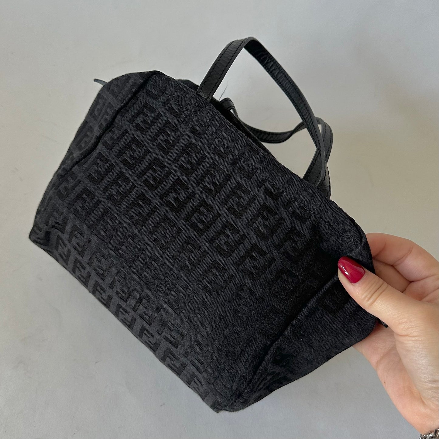 Fendi Black Zucchino Nylon Mini Top Handle Tote
