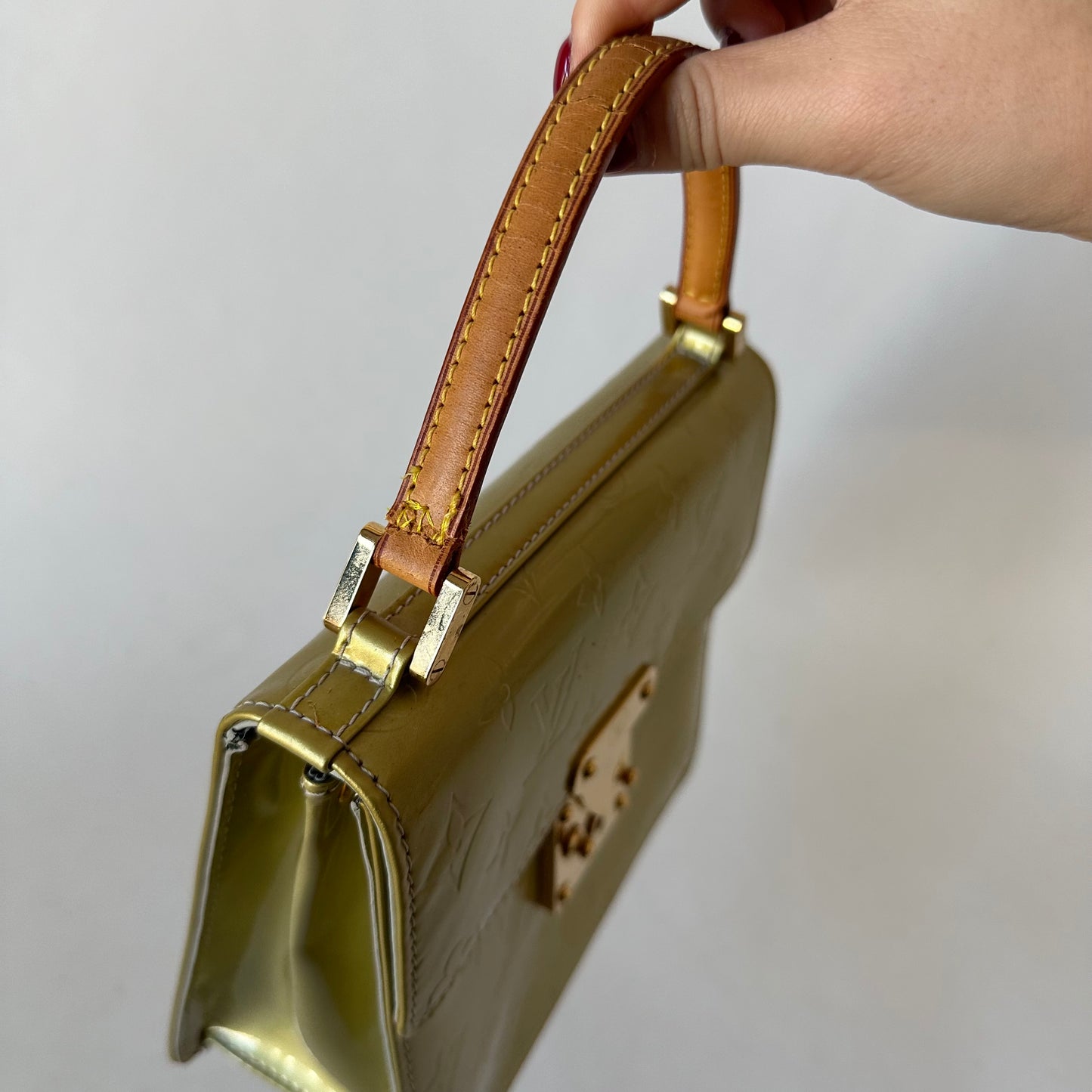 Louis Vuitton Green Vernis Patent Leather Monogram Spring St Top Handle Bag