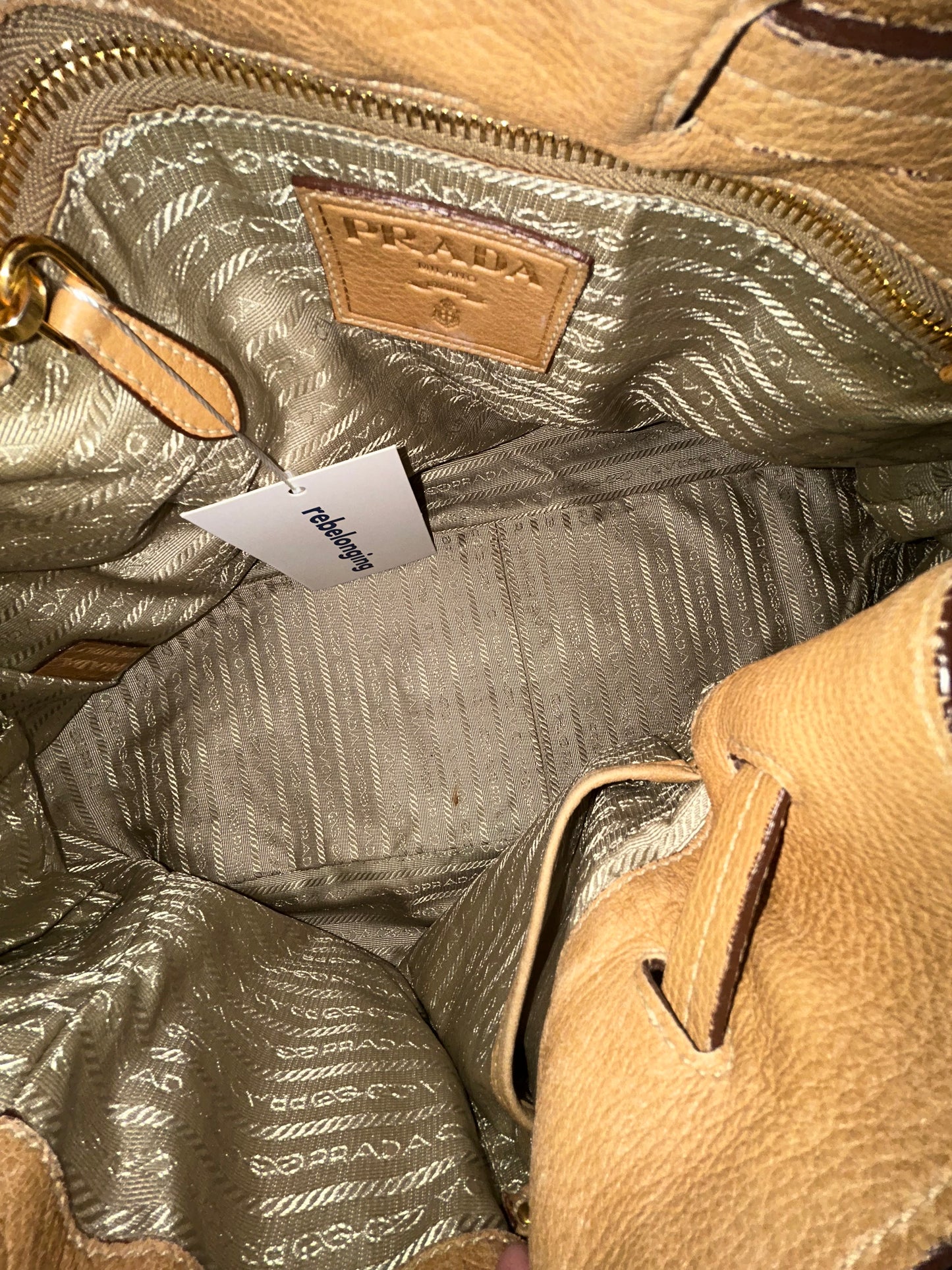 Prada Brown Lambskin Leather Tassel Drawstring Hobo Bag