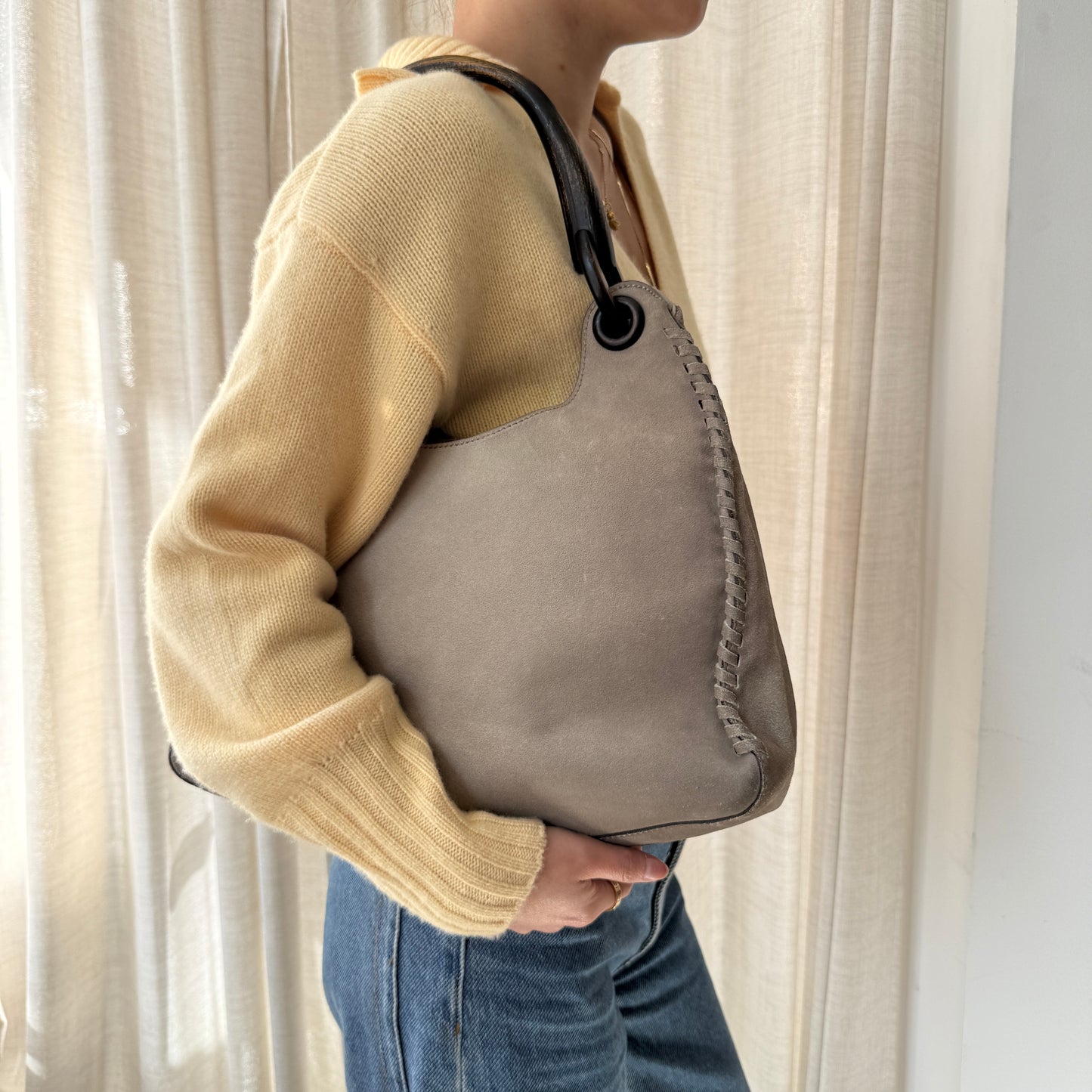 Gucci Gray Suede Shoulder Bag