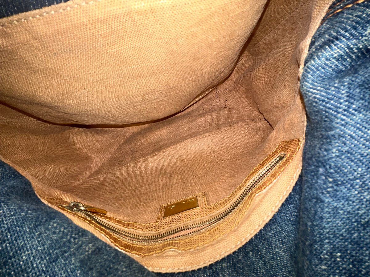 Fendi Denim Mama Baguette w/ Lizard Trim