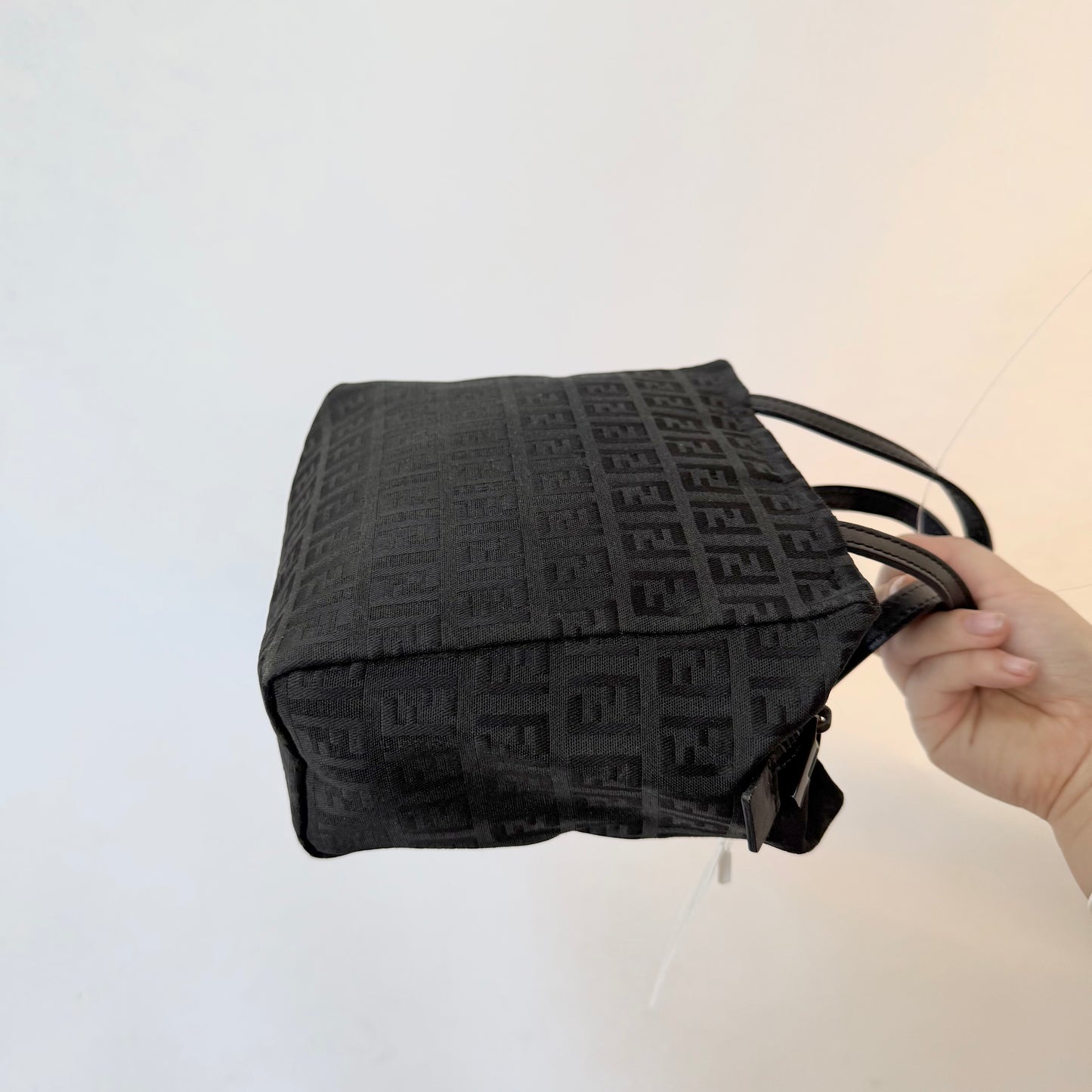 Fendi Black Zucchino Monogram Mini Nylon Top Handle Tote