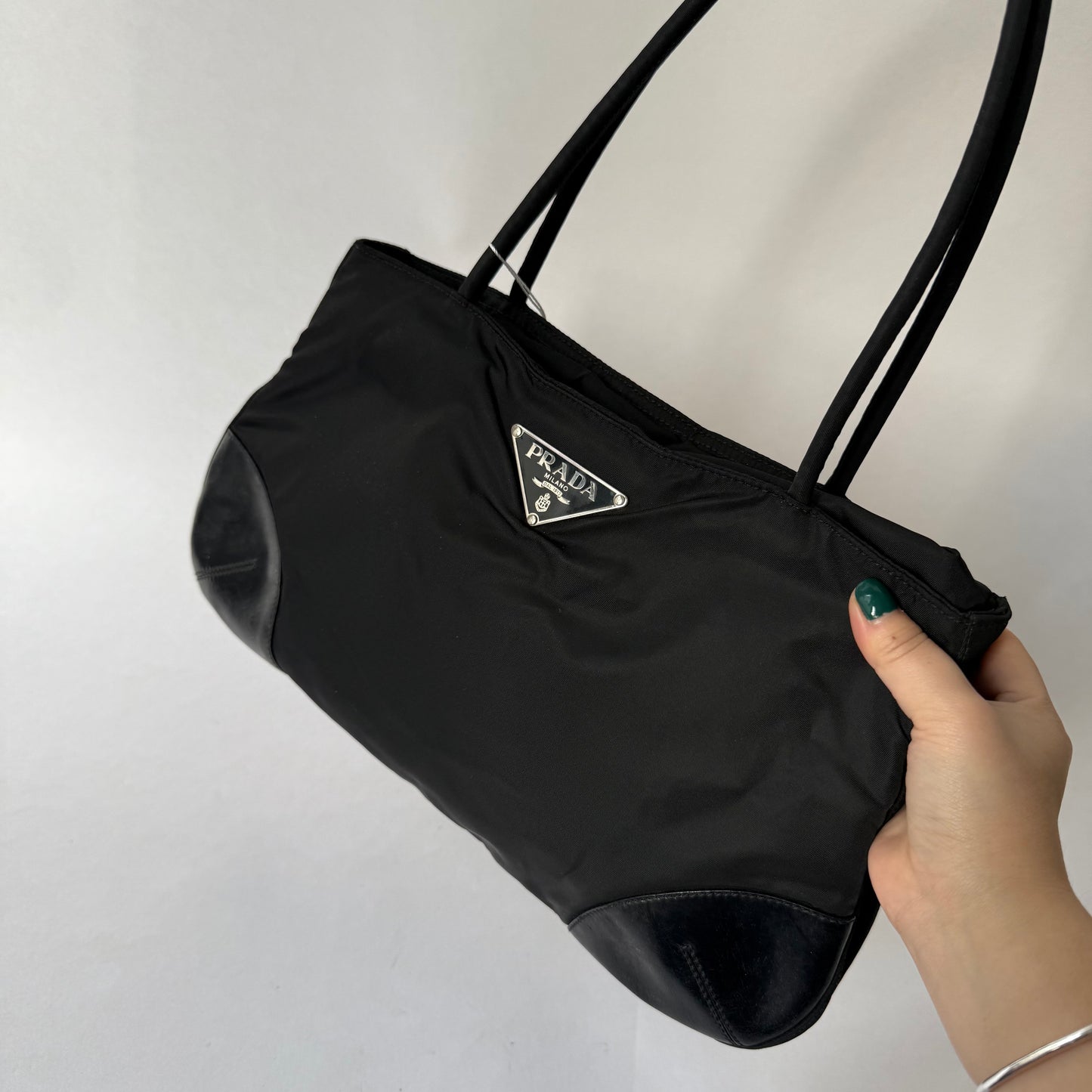 Prada Black Nylon & Leather Shoulder Bag