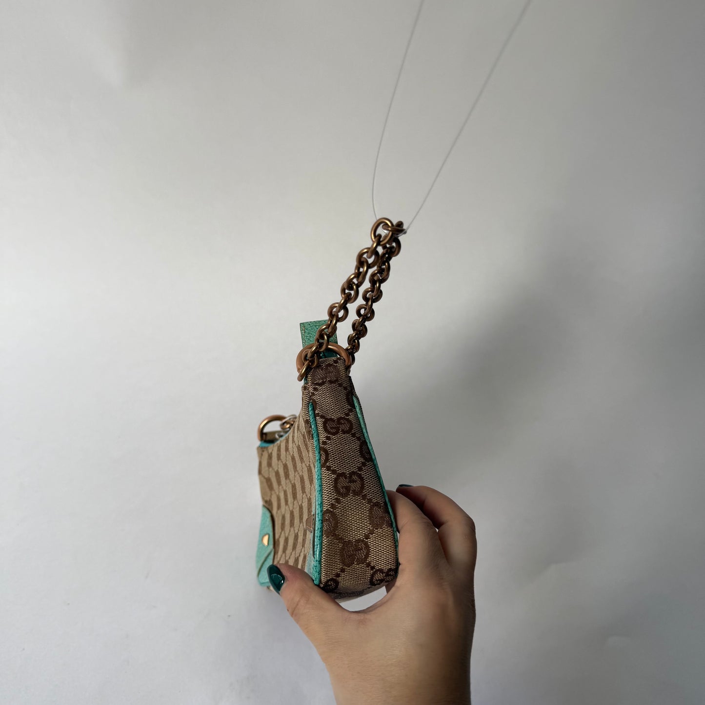 Gucci Teal Monogram Pochette Chain Strap Shoulder Bag