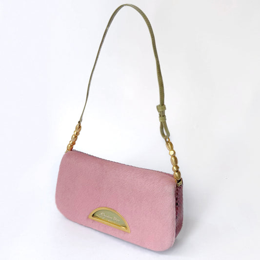 Christian Dior Pink Pony Hair & Python Leather Malice Shoulder Bag