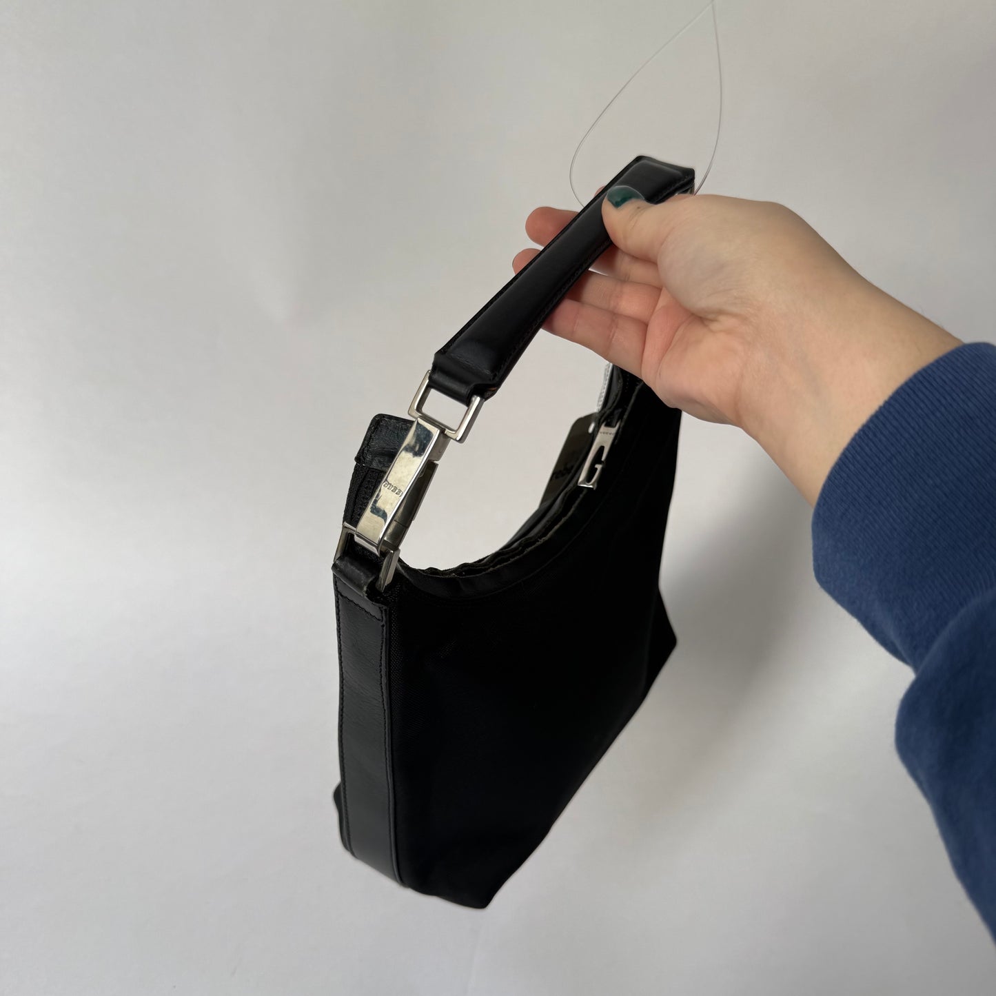 Gucci Black Canvas Clip Handle Small Shoulder Bag